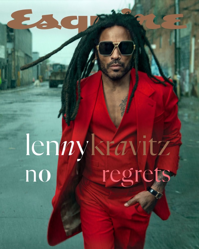 Lenny Kravitz wears a red three-piece Gucci suit with a Jaeger-LeCoultre Reverso Tribute Tourbillon watch for Esquire's winter 2023 cover.