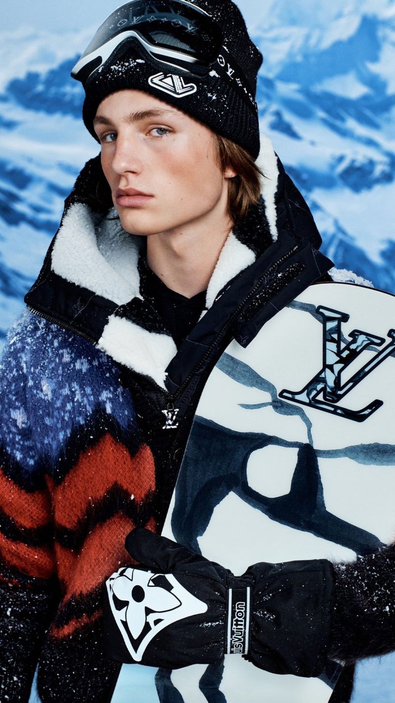 Indiana Van't Slot models a stylish winter ski ensemble from Louis Vuitton.