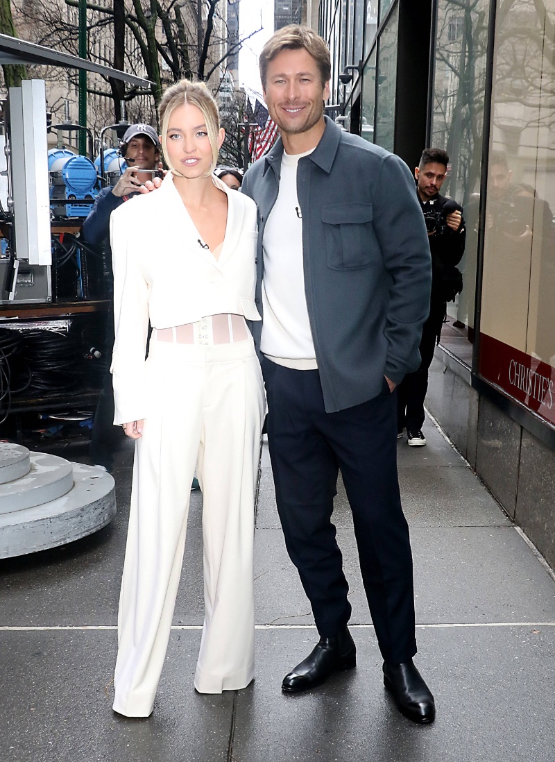 Anyone But You stars Sydney Sweeney and Glen Powell photographed outside The Drew Barrymore Show. 