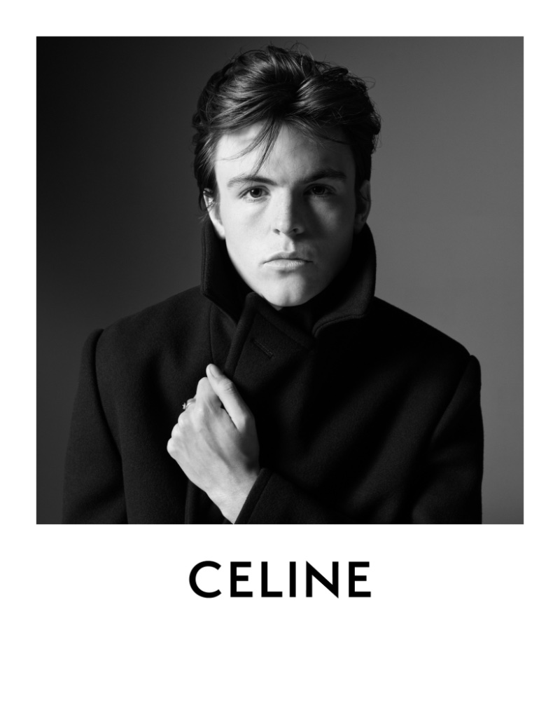 Wrapped in winter's embrace, Blake Richardson epitomizes Celine Homme's tailored warmth.