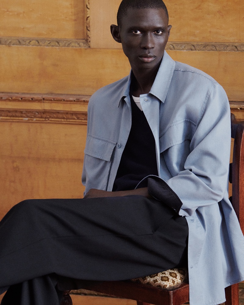 Model Fernando Cabral dons an oversized utility shirt from COS.