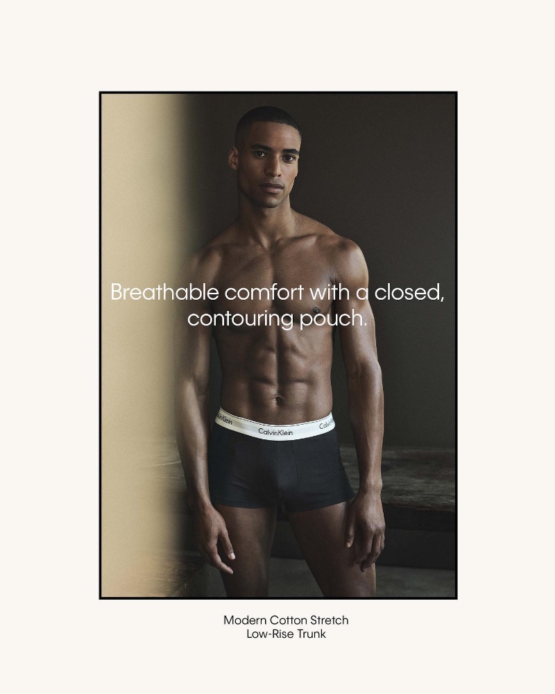Malik Lindo wears Calvin Klein's Modern Cotton underwear for the brand's spring 2024 campaign.