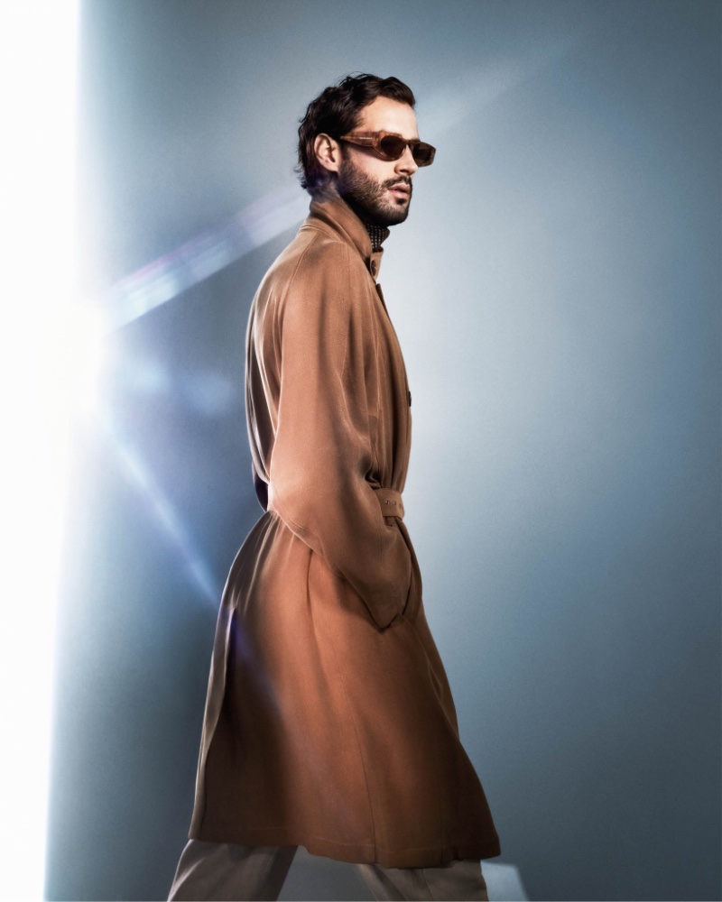 Gianmarco Tamberi brings a touch of elegance to Giorgio Armani's spring-summer 2024 campaign in a sleek coat. 