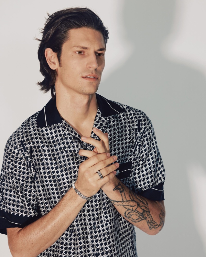 Model Justin Eric Martin dons John Hardy jewelry from Holt Renfrew.