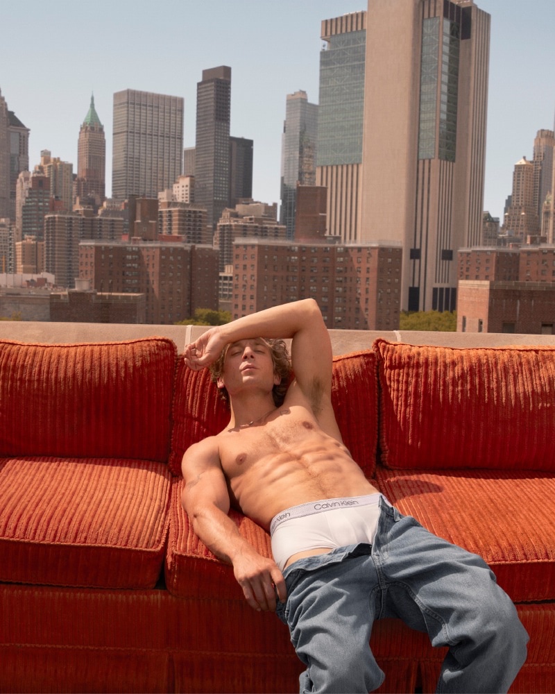 Urban allure meets casual ease in Calvin Klein's spring 2024 underwear ad with Jeremy Allen White.