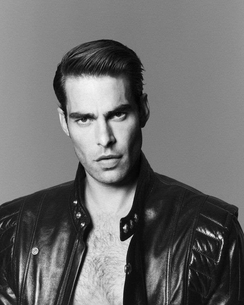 Top model Jon Kortajarena captures a brooding intensity; his hair slicked back for the Balmain Hair Couture campaign.
