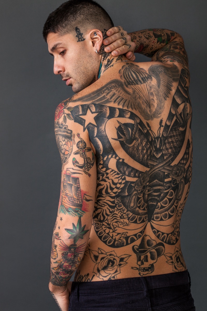Man with Back Tattoo