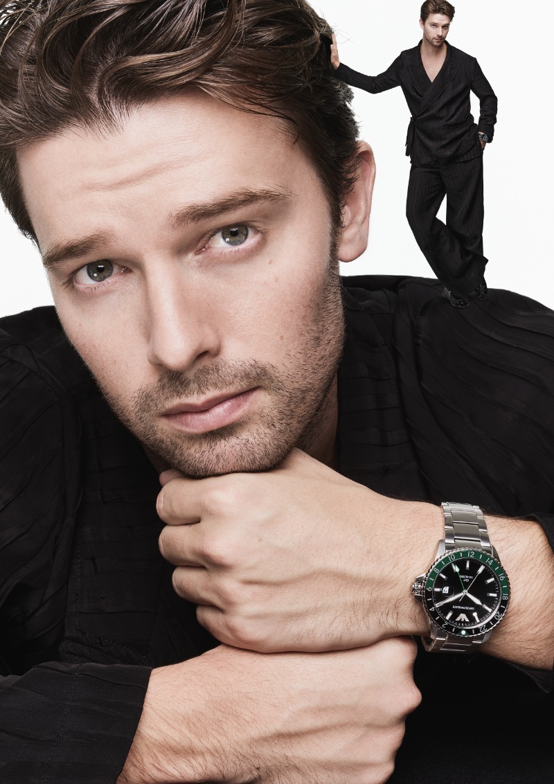 Actor Patrick Schwarzenegger sports a must-have timepiece for Emporio Armani's spring-summer 2024 campaign.