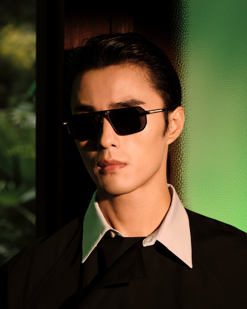 Zhao Lei sports Prada's sleek sunglasses as the star of its Chinese New Year 2024 campaign.