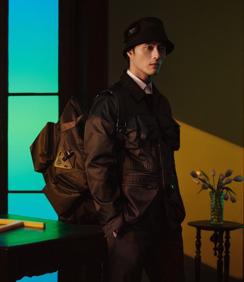Prada gears up for adventure with Zhao Lei in a tactical ensemble for the Chinese New Year 2024 ad.