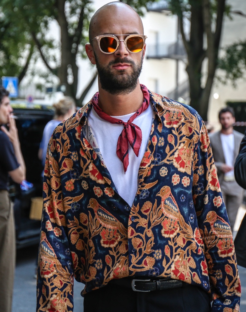 Printed Shirt Scarf Outfit Men