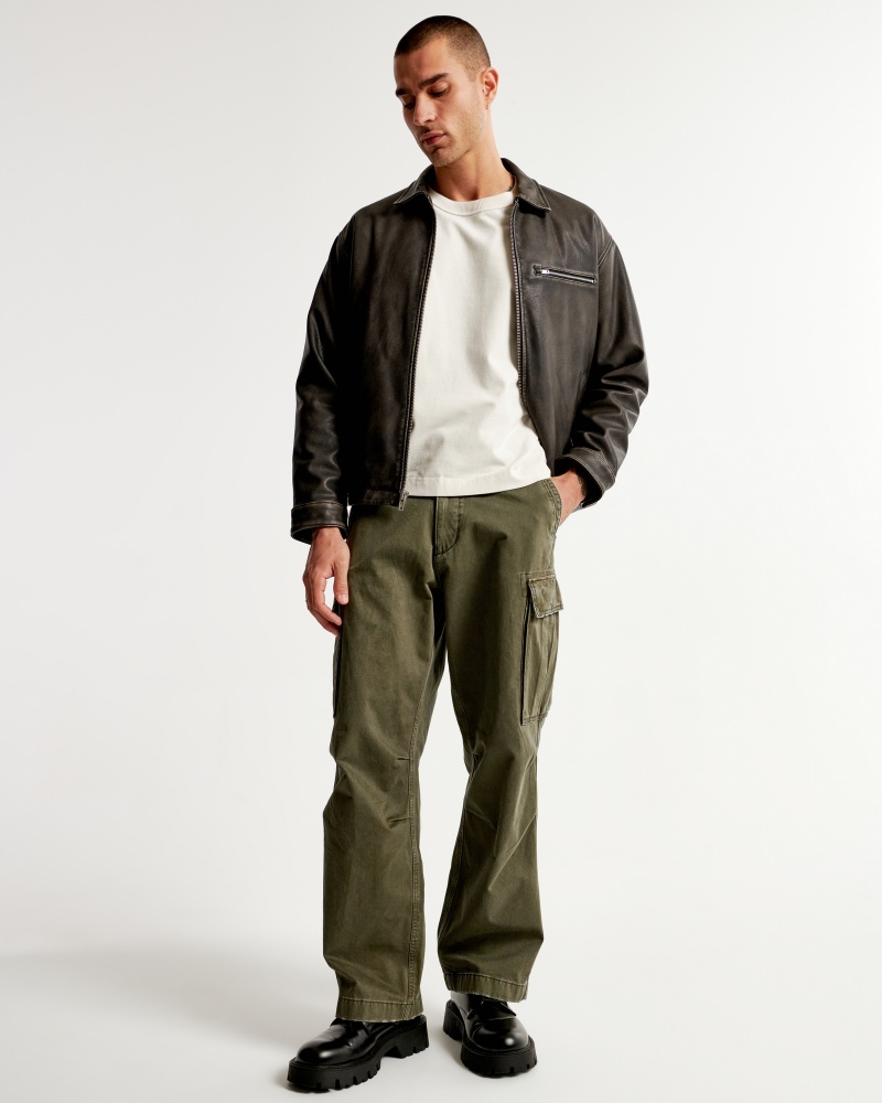 Valentine's Day Outfit Men Cargo Pants Leather Jacket Abercrombie