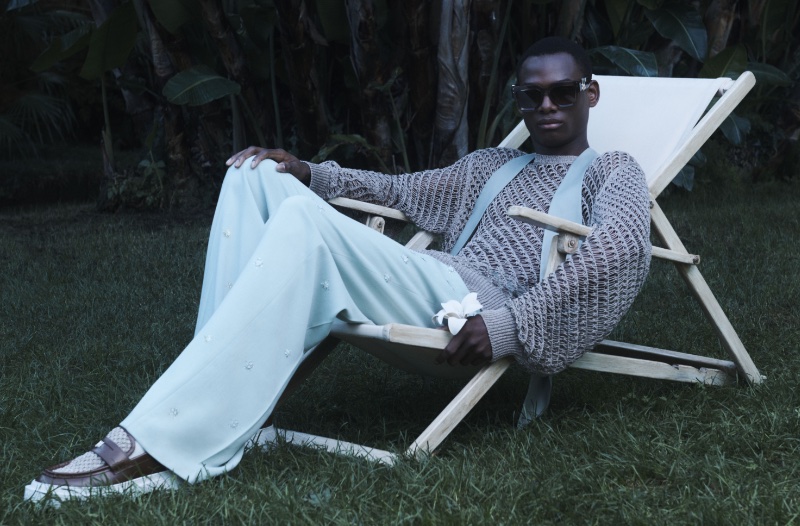 Embracing a voluminous look, Godwin Alwell Okereuku stars in AMIRI's spring-summer 2024 campaign.