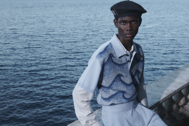 Prince Diamond is striking in a waves-inspired look for AMIRI's spring-summer 2024 campaign.