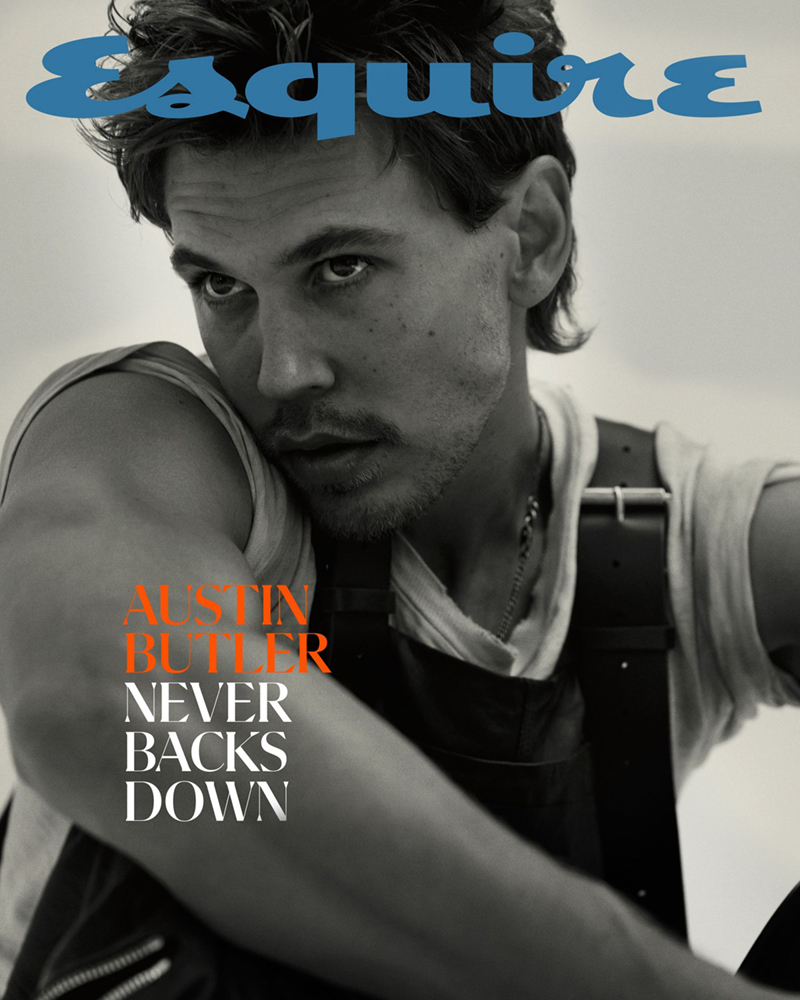 Austin Butler covers the March 2024 issue of Esquire in Natasha Zinko overalls with a vintage t-shirt. 
