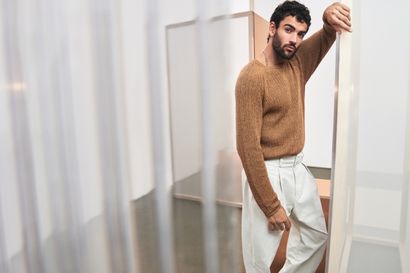 Texture takes center stage in BOSS's spring-summer 2024 campaign as Matteo Berrettini dons a rich, camel-hued sweater.