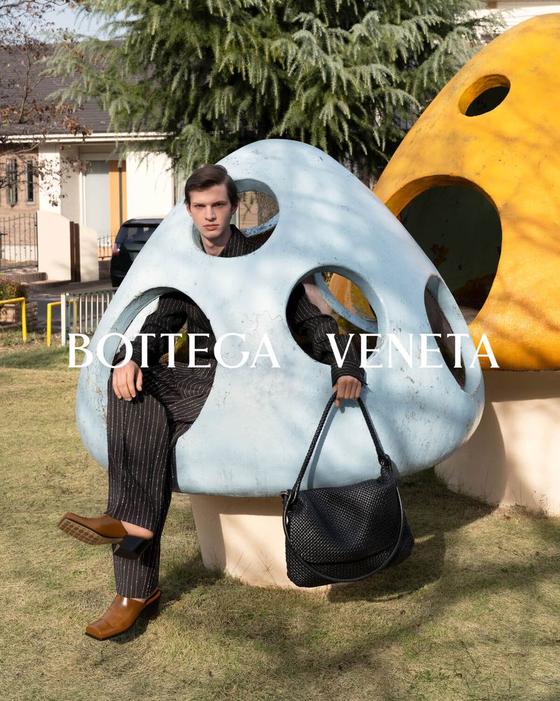 Model Kris Wardak embraces his quirky side for Bottega Veneta's spring-summer 2024 campaign. 