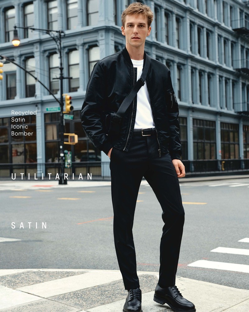 Quentin Demeester dons a black bomber jacket by Calvin Klein.