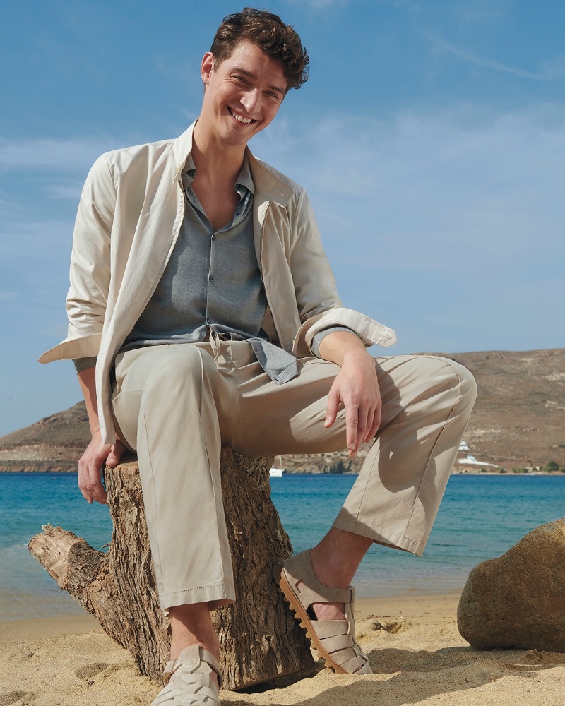 Otto Lotz beams with joy in Canali's spring-summer 2024 campaign.