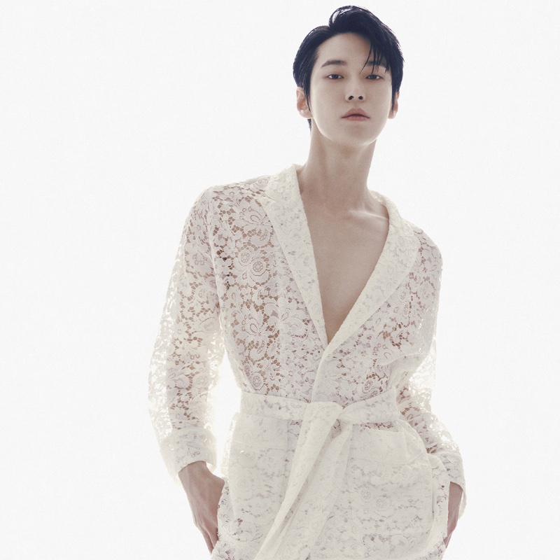 A bold vision in lace, Doyoung is the face of Dolce & Gabbana's spring-summer 2024 advertisement. 
