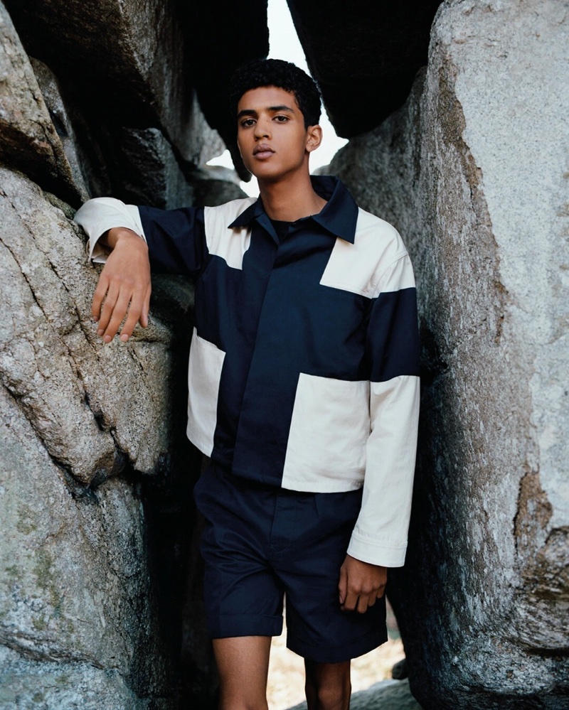 Abas Abdirazaq dons a graphic look for Fursac's spring-summer 2024 campaign.