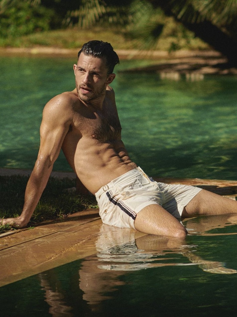 Jonathan Bailey brings a dash of elegance poolside in Orlebar Brown's spring 2024 campaign.
