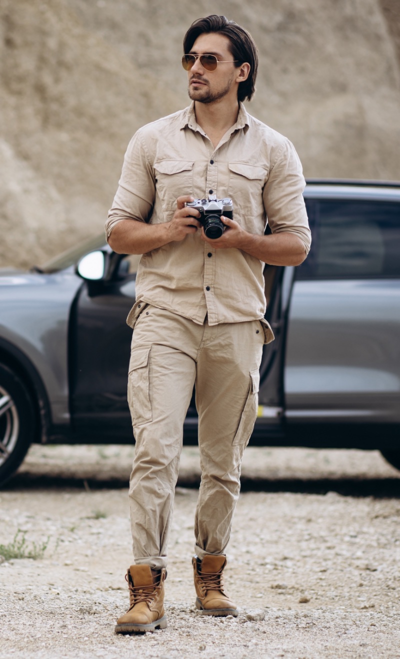 Khaki Safari Outfit Men Rugged Style