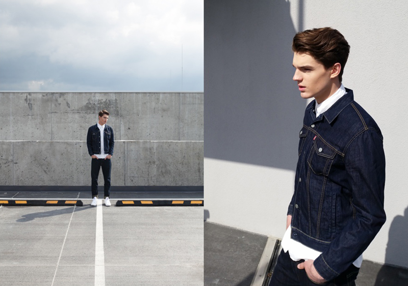 Dress up your denim jacket with a crisp white collared shirt. 