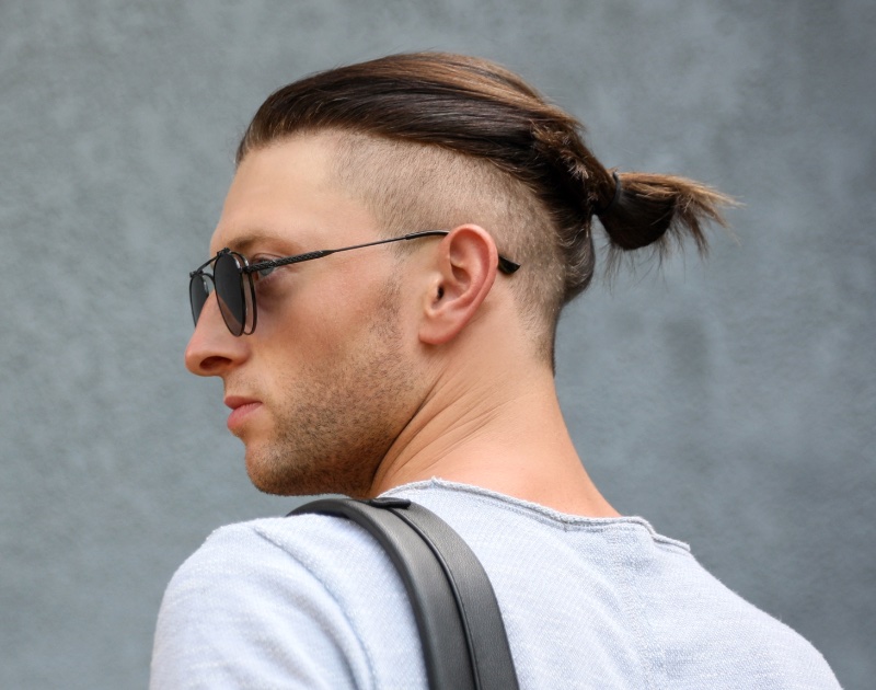 Man Bun Drop Fade Haircut Men