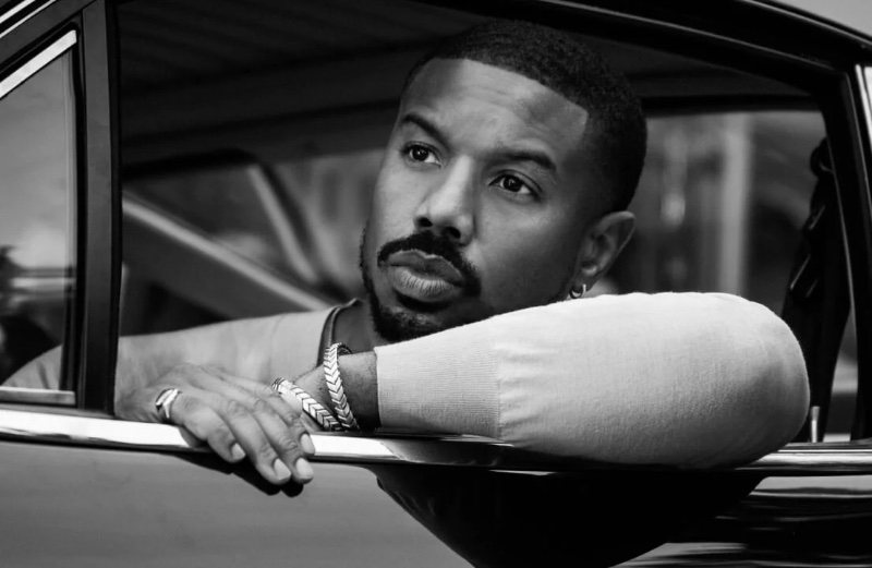Michael B. Jordan appears in a black-and-white image for David Yurman's Chevron collection. 