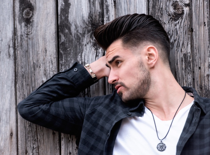 Pompadour Drop Fade Haircut Men