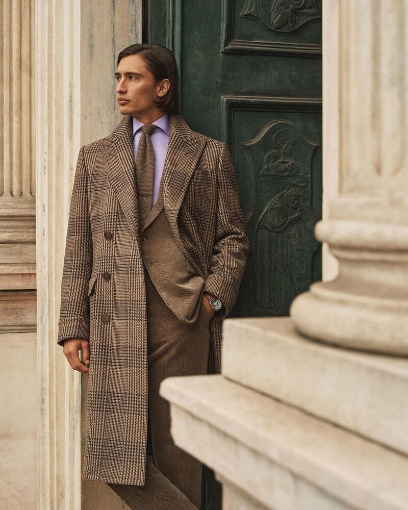 James Turlington exudes classic sophistication in Ralph Lauren Purple Label's pre-spring 2024 collection.