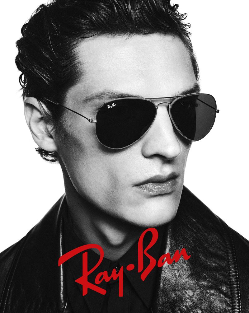 Valentin Caron channels edgy sophistication in Ray-Ban's campaign, featuring the iconic aviator sunglasses.