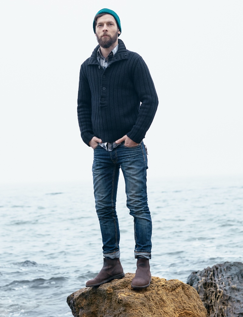 Ribbed Sweater Rugged Style Men