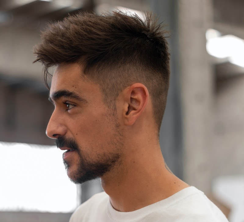 Textured Quiff Drop Fade Haircut Men