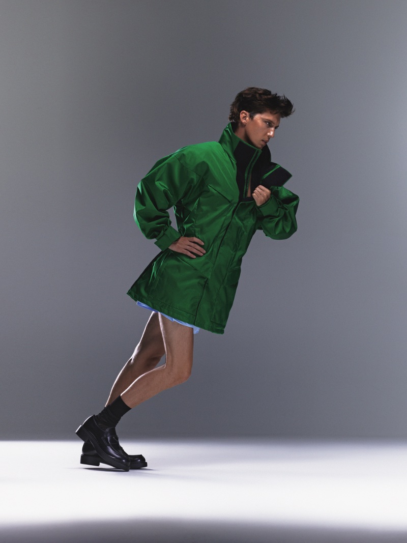 A standout in green, Troye Sivan sports Prada for VMAN.