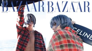 V Hits the Beach in Celine for Harper's Bazaar Korea Covers