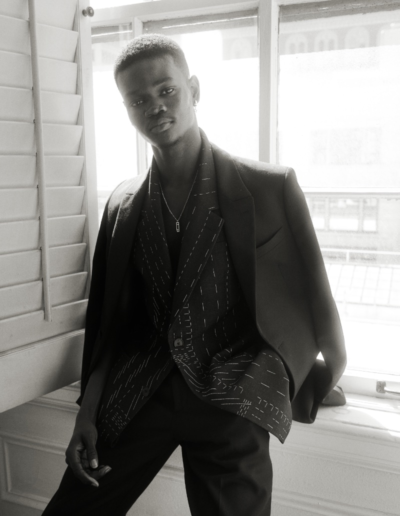 Moustapha Fall dons a tailored look by Fendi for Vestal magazine.