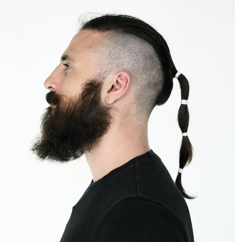 Viking Ponytail Drop Fade Haircut Men