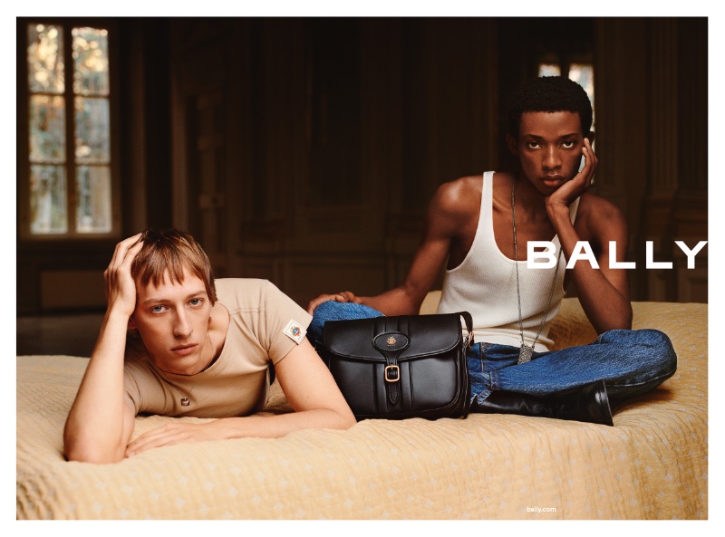 Models Josef Ptacek and Gideon Adeniyi share the spotlight for Bally's spring-summer 2024 campaign.
