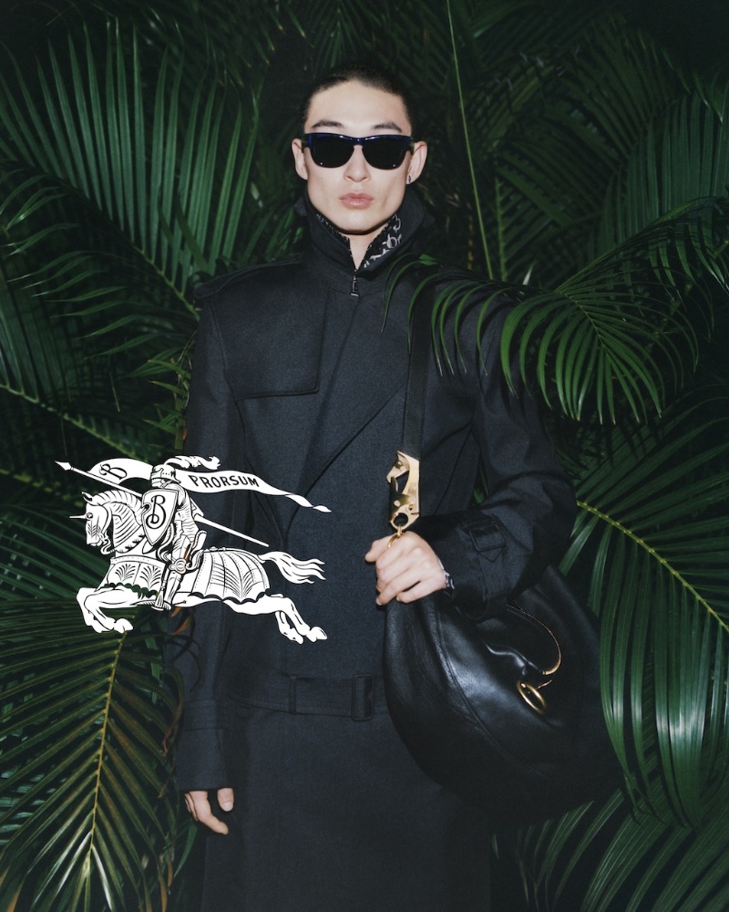 Sang Woo Kim exudes cool sophistication in a structured coat for Burberry's summer 2024 campaign. 