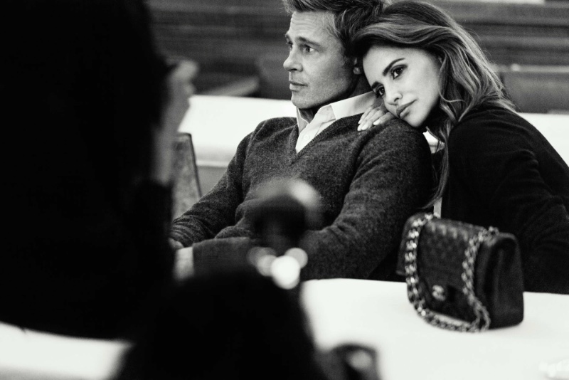 Behind the Scenes: Brad Pitt and Penélope Cruz share an intimate moment in Chanel's Iconic Handbag campaign. 