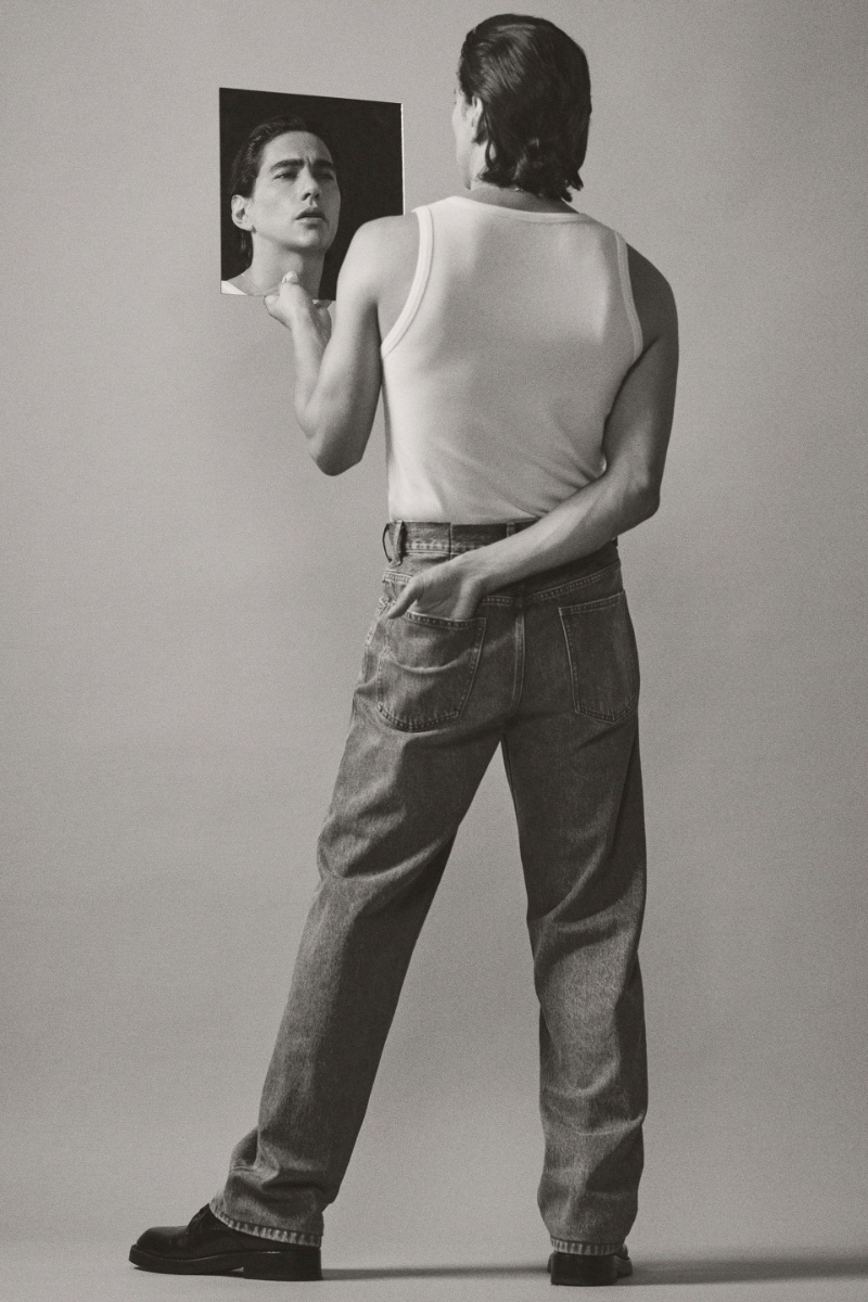Enzo Vogrincic reflects on Zara's timeless style, pairing a ribbed tank with classic straight-cut jeans.