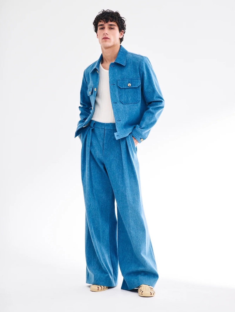 Carlos Galobart cuts a striking figure in a full denim ensemble from King & Tuckfield's spring-summer 2024 collection.