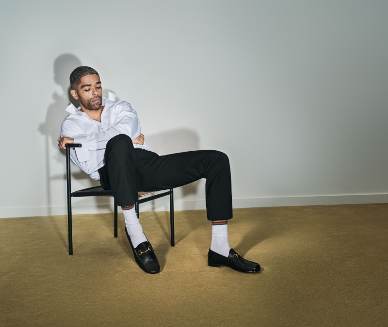 Gucci's Horsebit loafers take the spotlight worn by Kingsley Ben-Adir for the 2024 campaign.