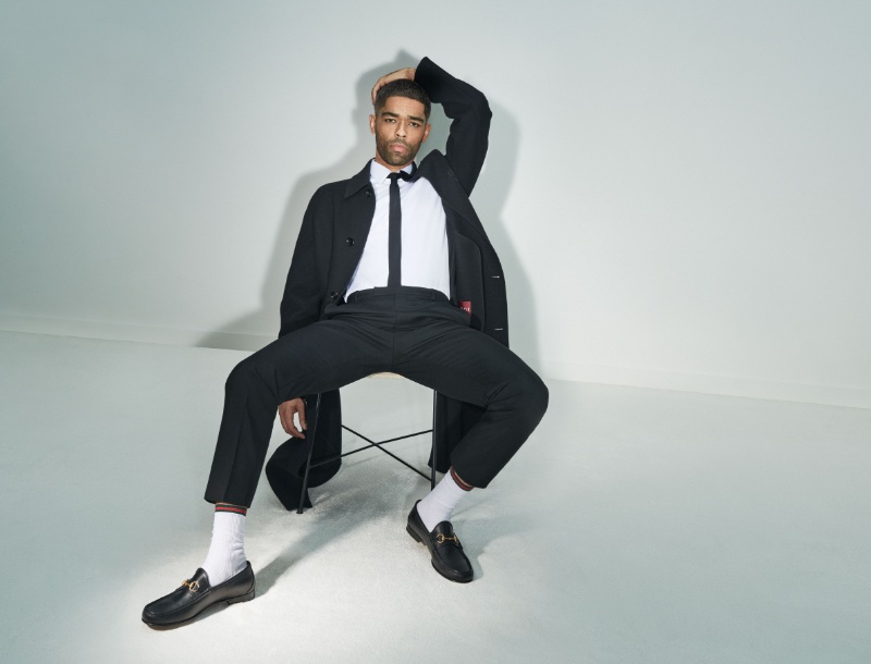 Kingsley Ben-Adir captures effortless style with Gucci's iconic Horsebit loafers.