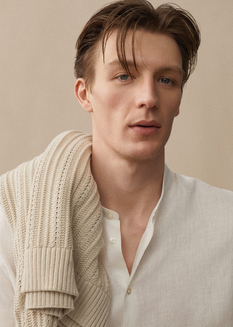 Finnlay Davis models a linen shirt by Mango.