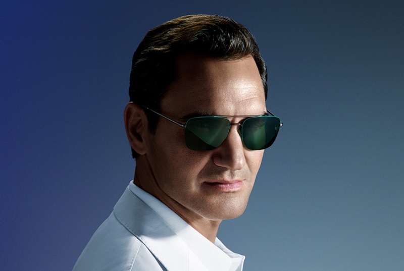 Roger Federer wears sunglasses from his Oliver Peoples collection.