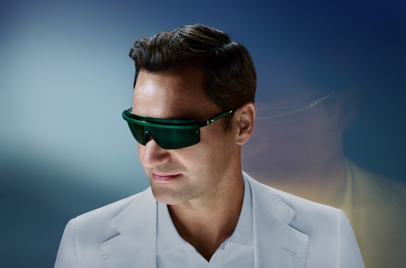Roger Federer makes a bold statement in the R-4 shield sunglasses from his Oliver Peoples collection.