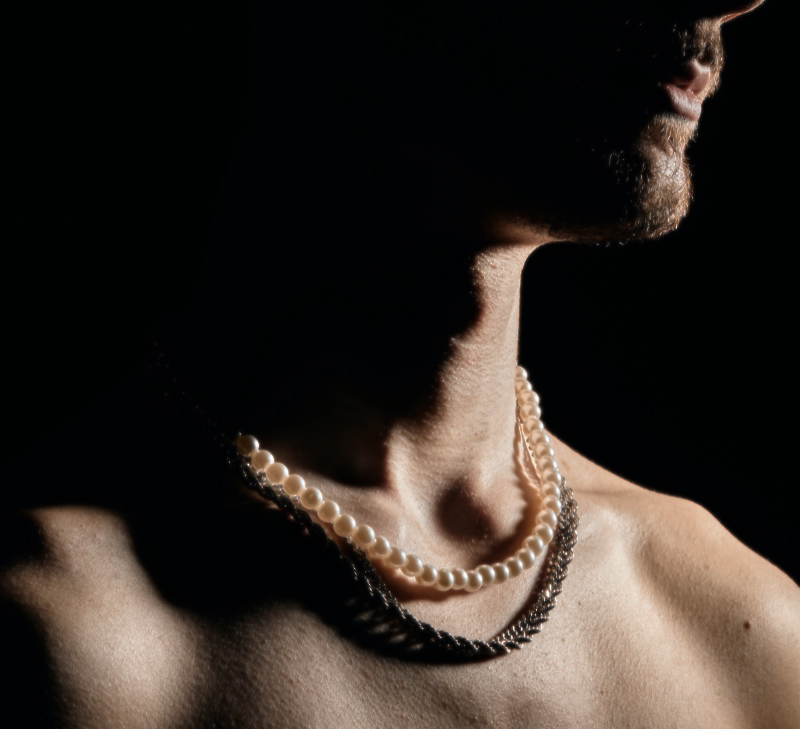 Pearl Necklace Man Closeup